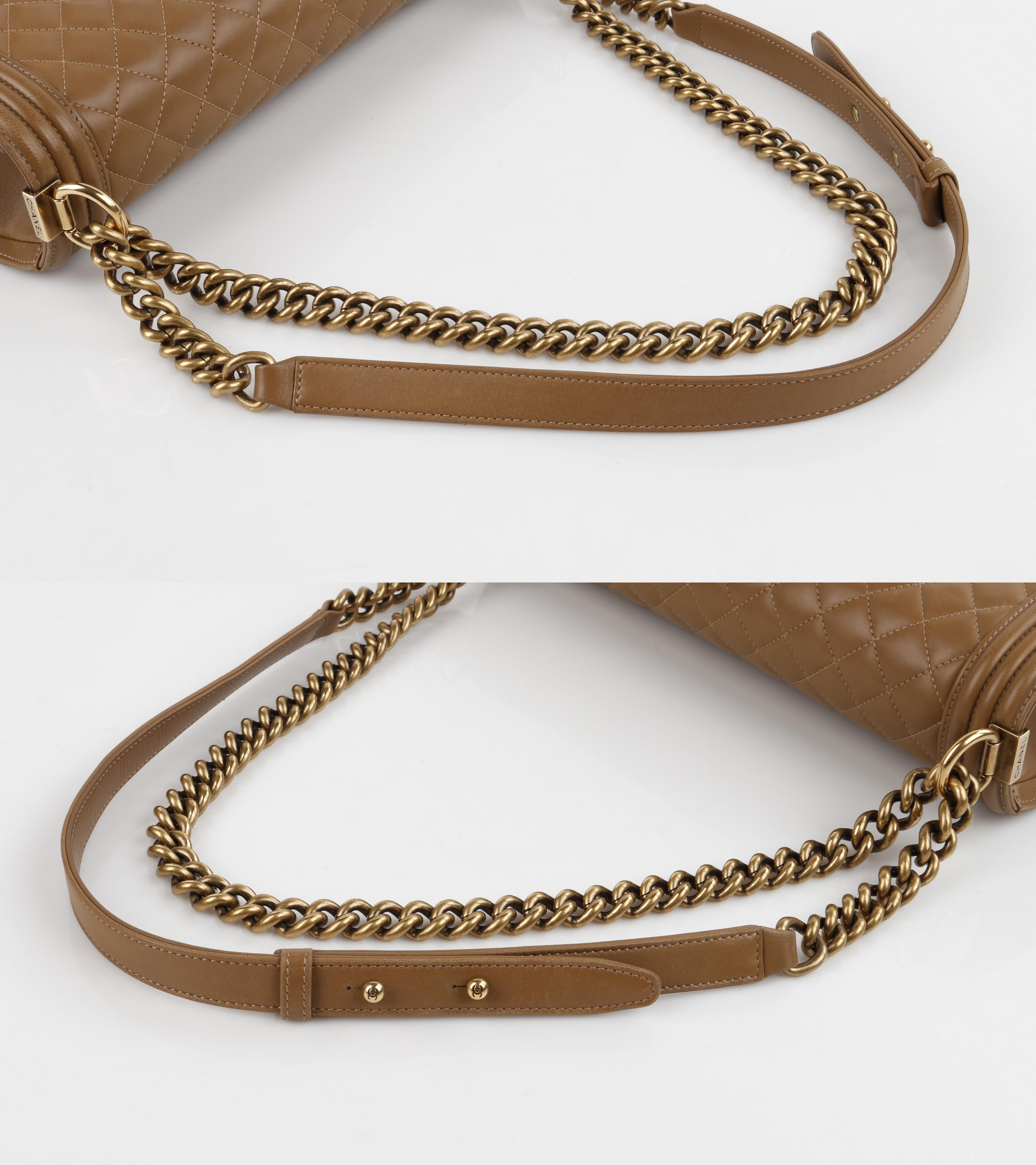 CHANEL c.2014 “Boy” Tan Quilted Leather Gold Hardware Cross-body Shoulder Bag 4