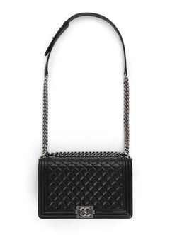 CHANEL c.2018 "Boy" Large Black Quilted Leather Flap Chain Strap Shoulder Bag