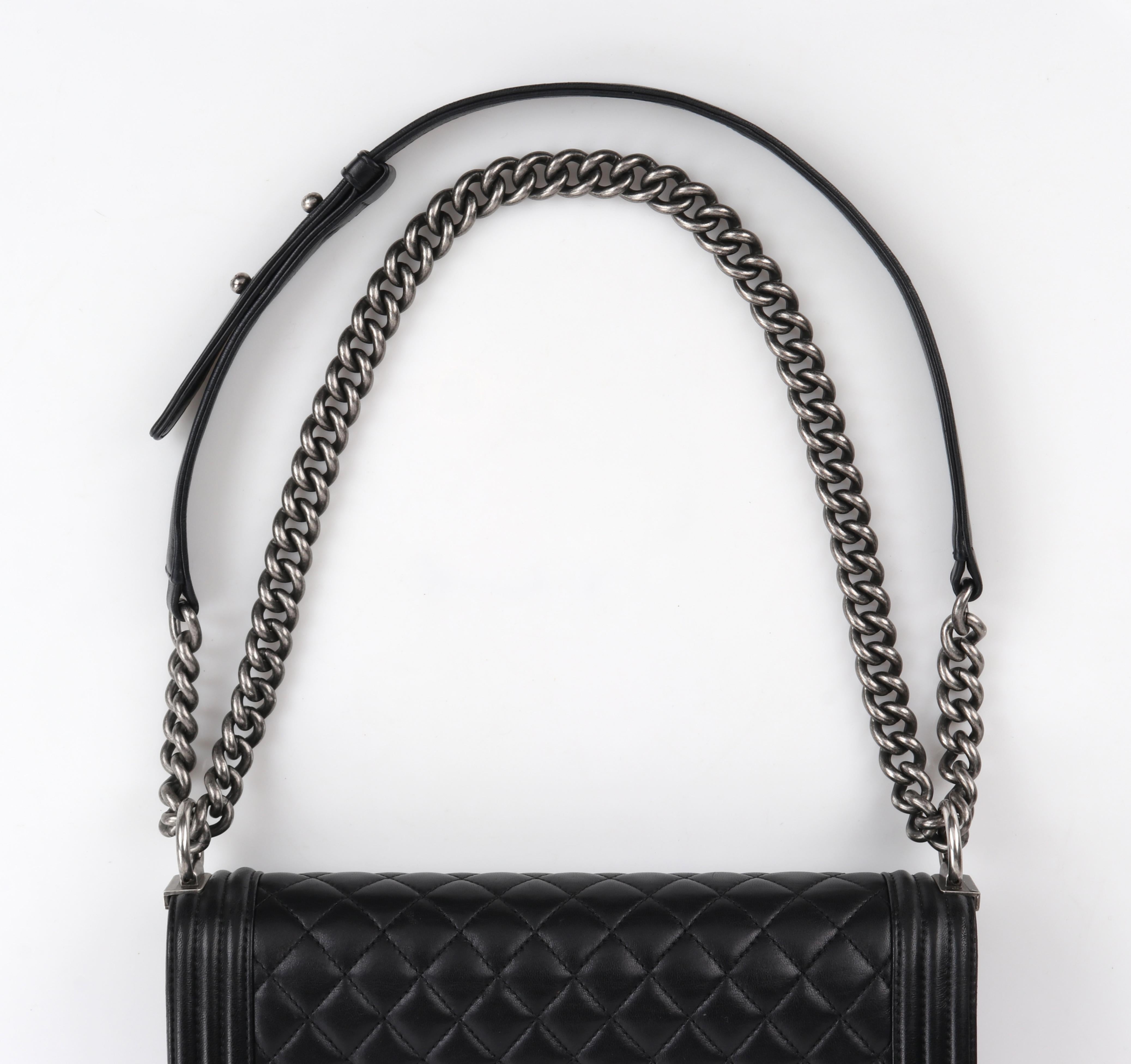 CHANEL c.2018 “Boy” Large Black Quilted Leather Flap Chain Strap Shoulder Bag 1