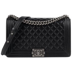 CHANEL c.2018 “Boy” Large Black Quilted Leather Flap Chain Strap Shoulder  Bag