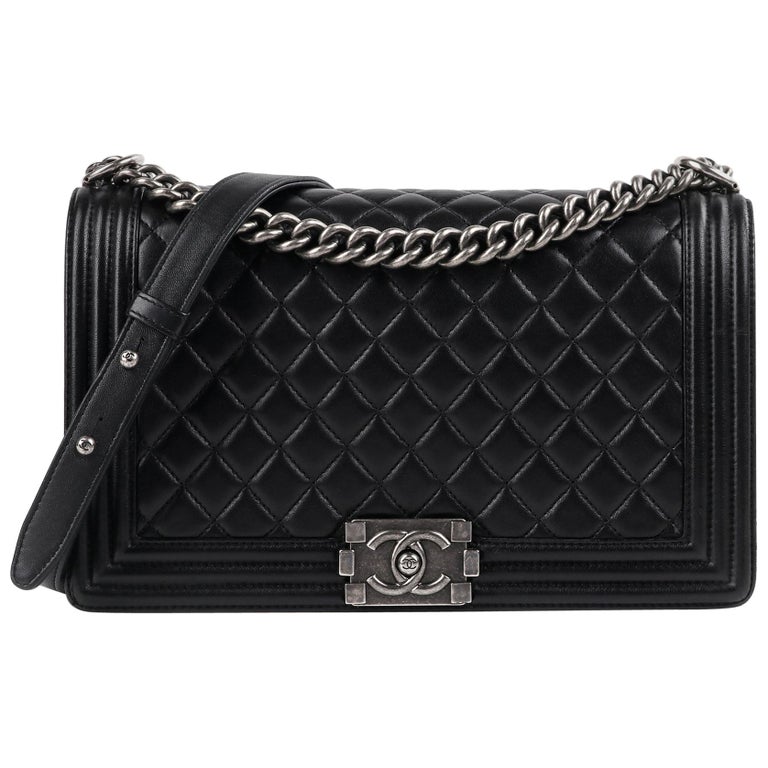 CHANEL c.2018 “Boy” Large Black Quilted Leather Flap Chain Strap