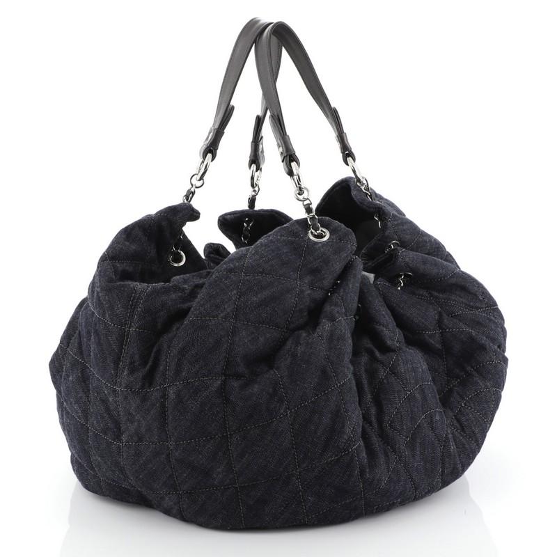 Black Chanel Cabas Tote Quilted Denim Large