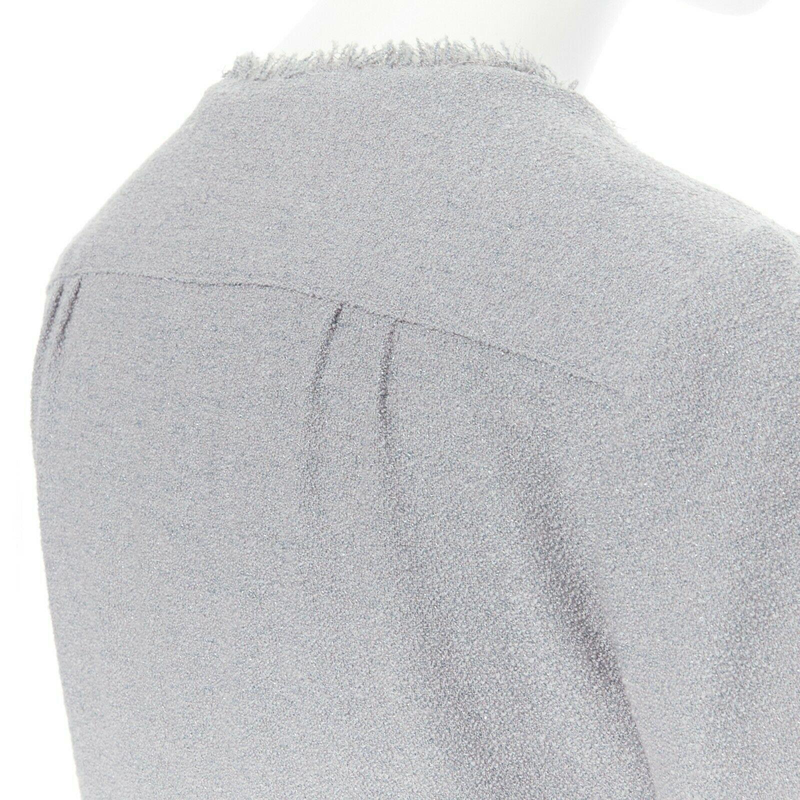 CHANEL cadet grey short sleeves slim-fit frayed hem summer tweed jacket FR 34 XS 6