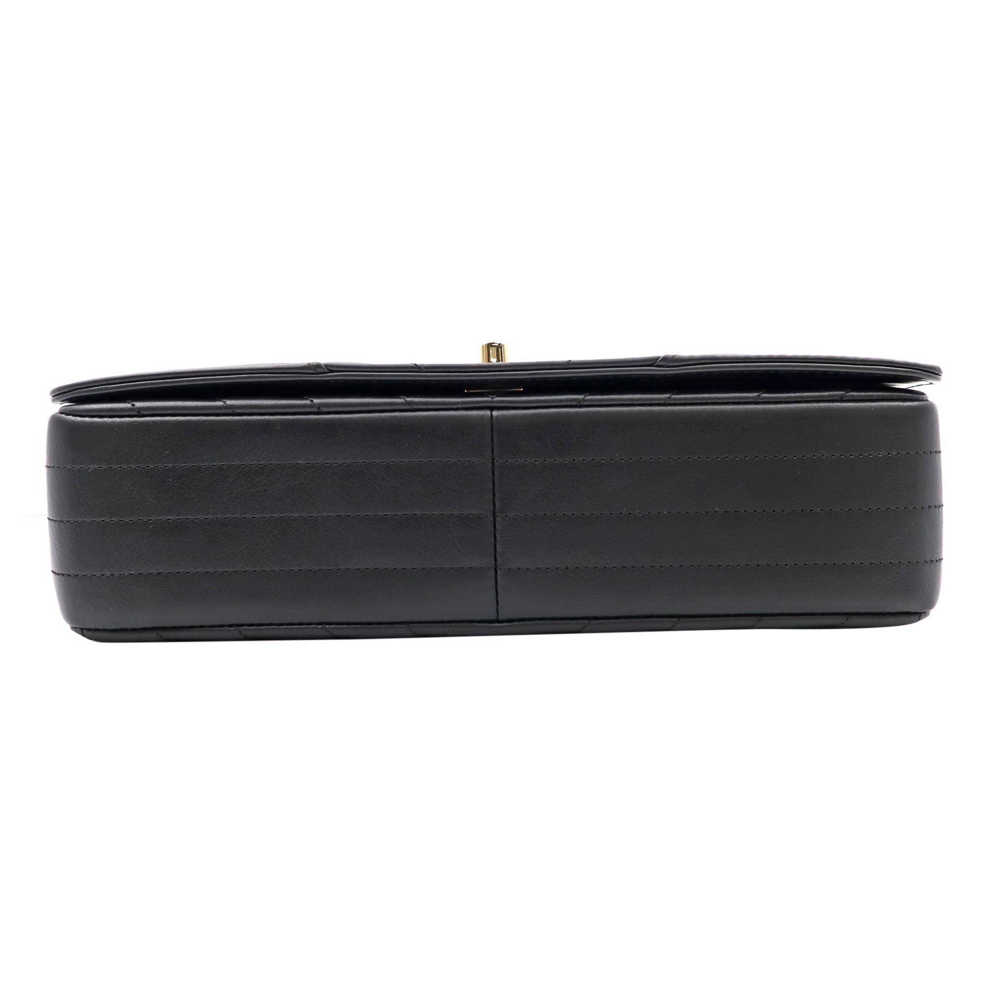 Chanel Calfskin Black Chevron Gold Tone Metal Medium Flap Bag A91588 1