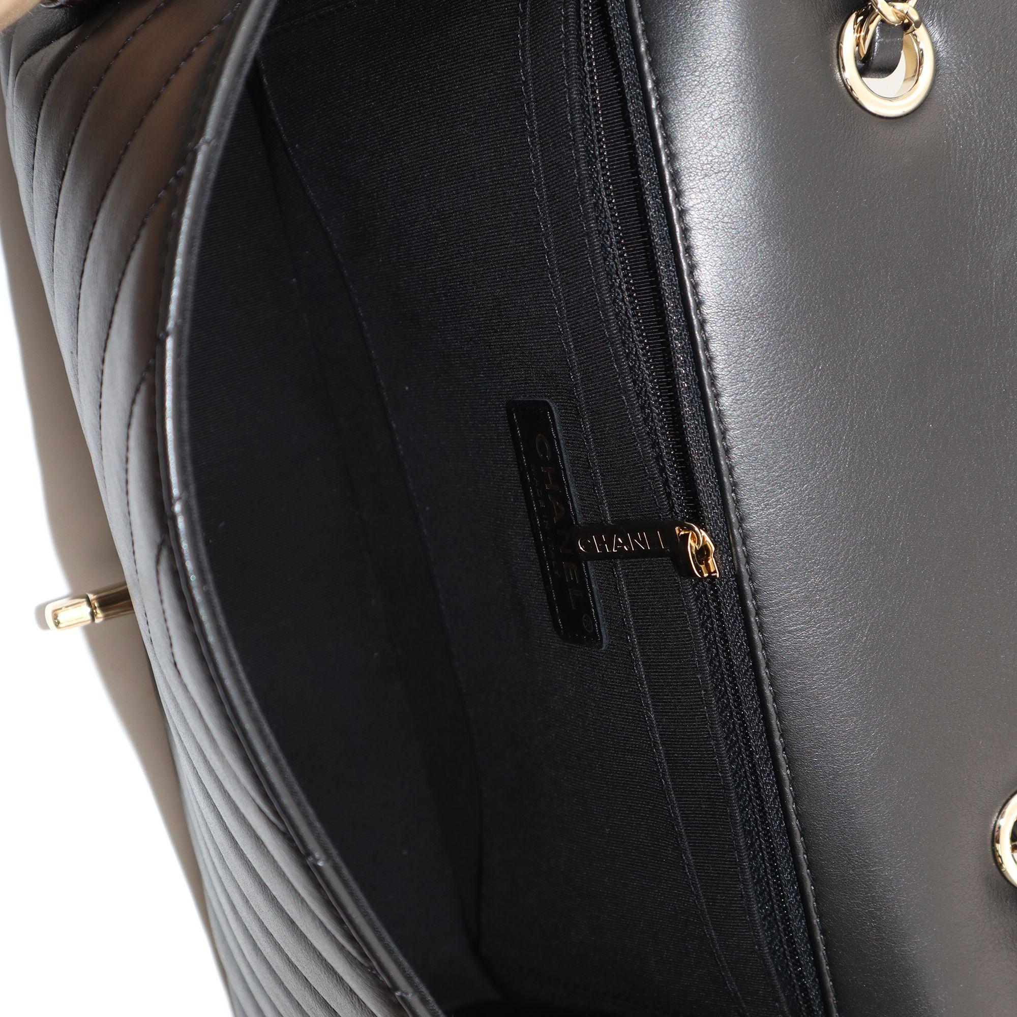 Chanel Calfskin Black Chevron Gold Tone Metal Medium Flap Bag A91588 2
