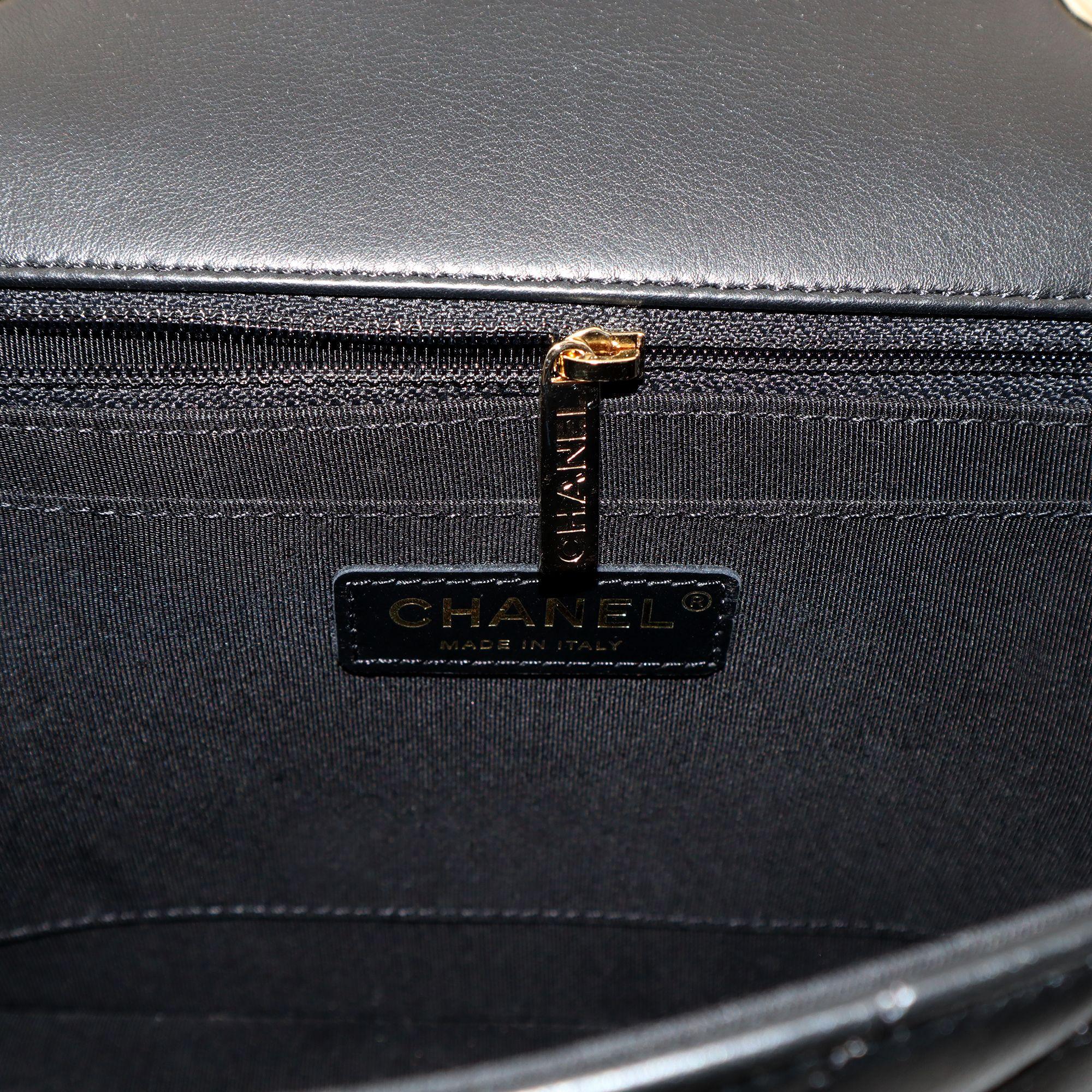 Chanel Calfskin Black Chevron Gold Tone Metal Medium Flap Bag A91588 4