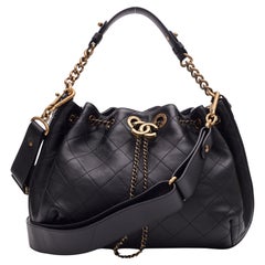 Chanel Calfskin Black Paris Rome Drawstring Bag Small