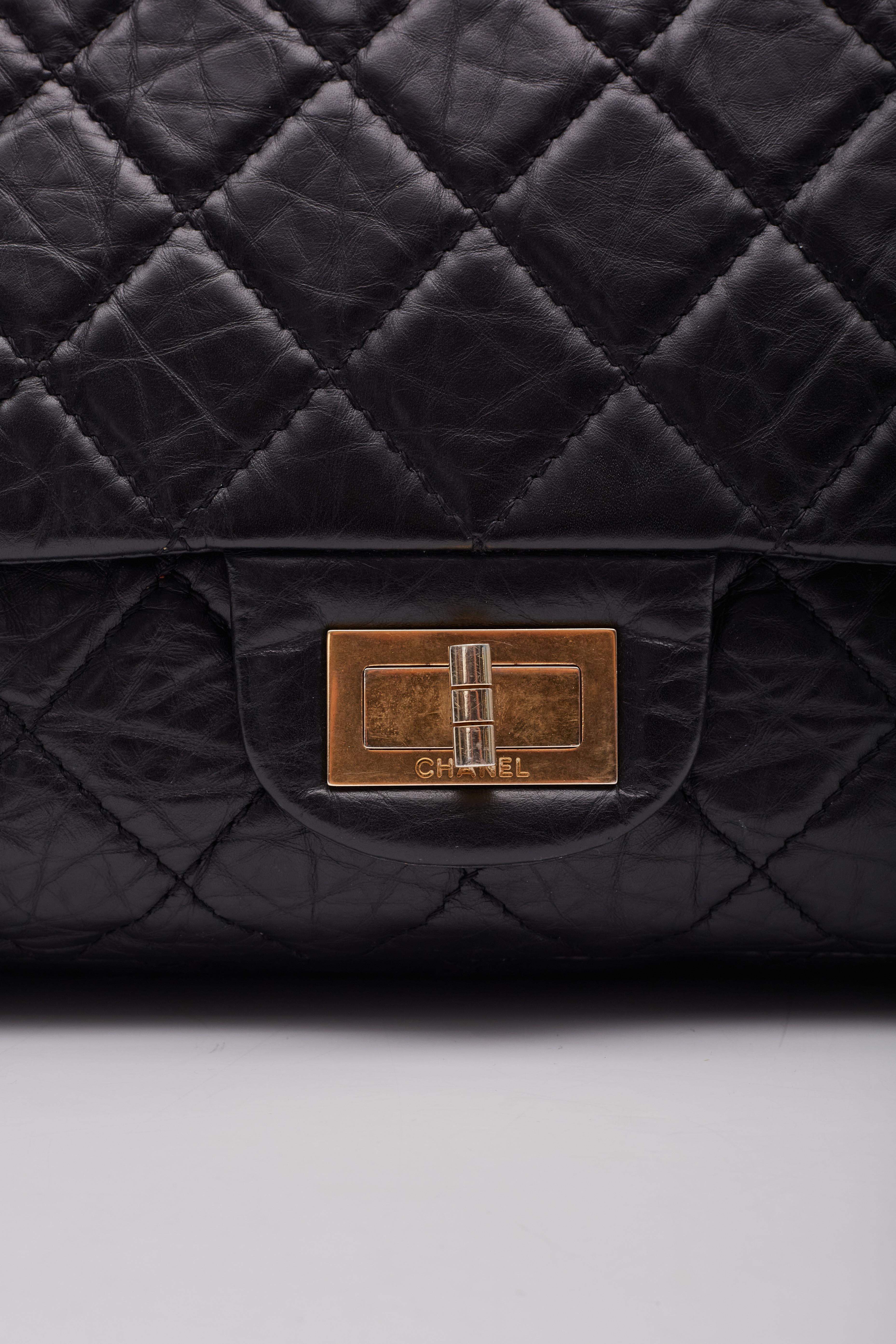 Chanel Calfskin Black Reissue 2.55 227 Flap Bag For Sale 2