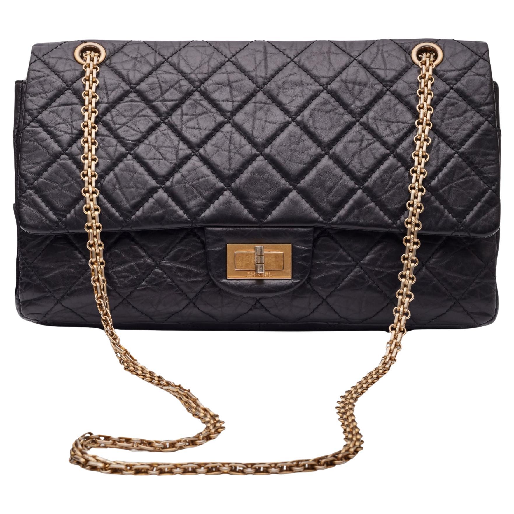 Chanel Calfskin Black Reissue 2.55 227 Flap Bag For Sale