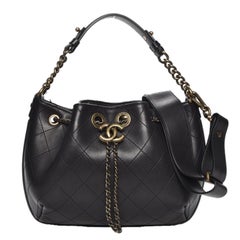 Chanel Calfskin Black Small Paris Rome Drawstring Bag