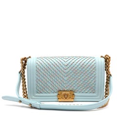 Chanel Calfskin By the Sea Chevron Embroidered Medium Boy Light Blue