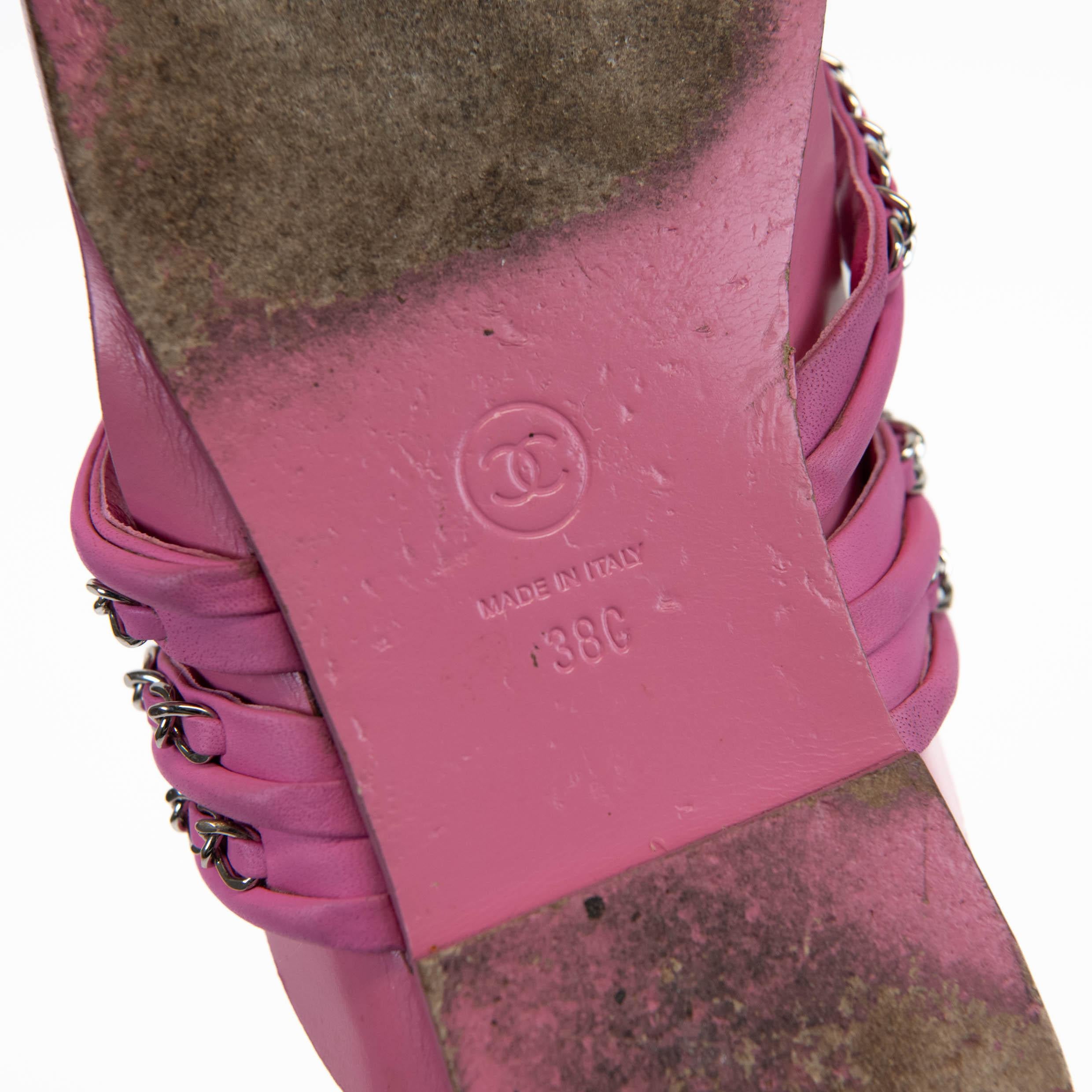 Pink Chanel Calfskin Chain CC 19c Thong Flat Sandals Size 38