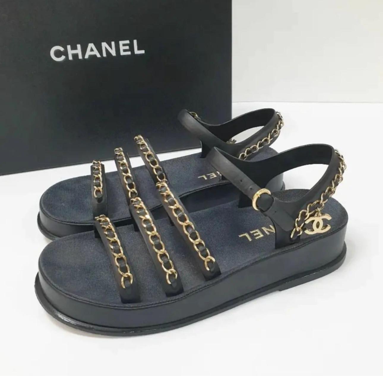 Chanel Calfskin Chain Platform Sandals For Sale 3