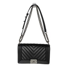 Chanel Calfskin Chevron Quilted Medium Boy Flap Black