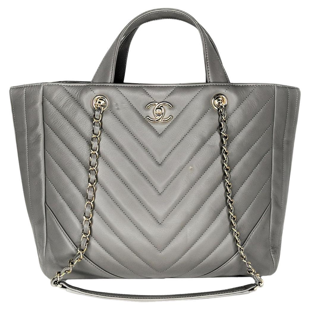 Chanel Calfskin Chevron Quilted Statement Shopping Tote