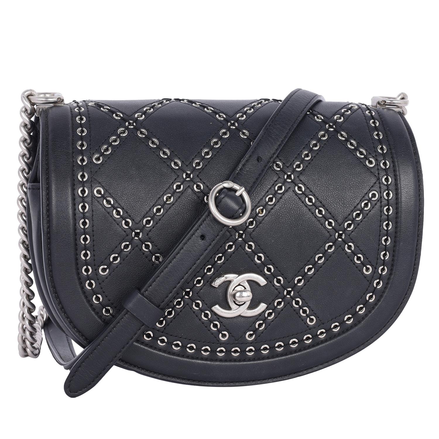 Chanel Calfskin Coco Eyelets Small Flap Bag Black In Good Condition In Salt Lake Cty, UT