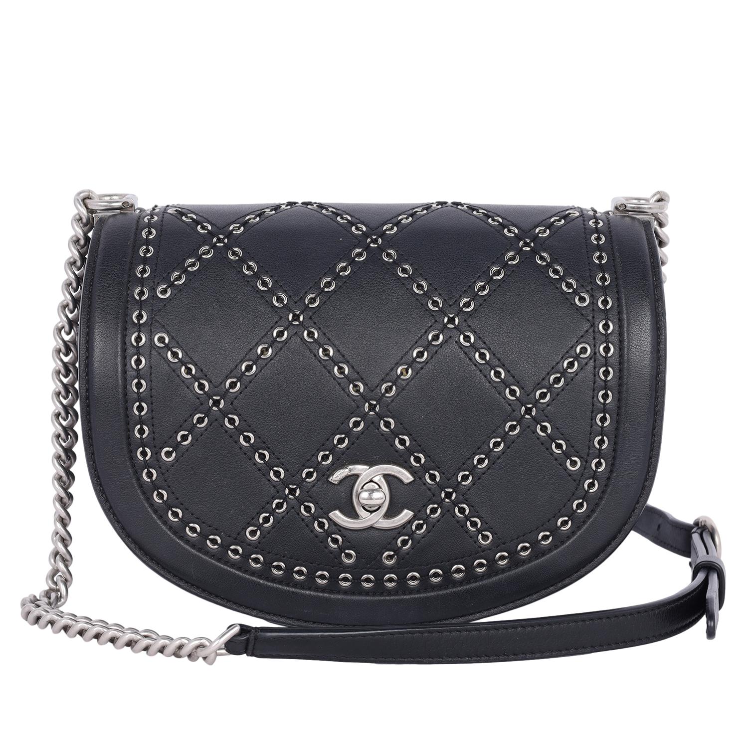 Women's Chanel Calfskin Coco Eyelets Small Flap Bag Black