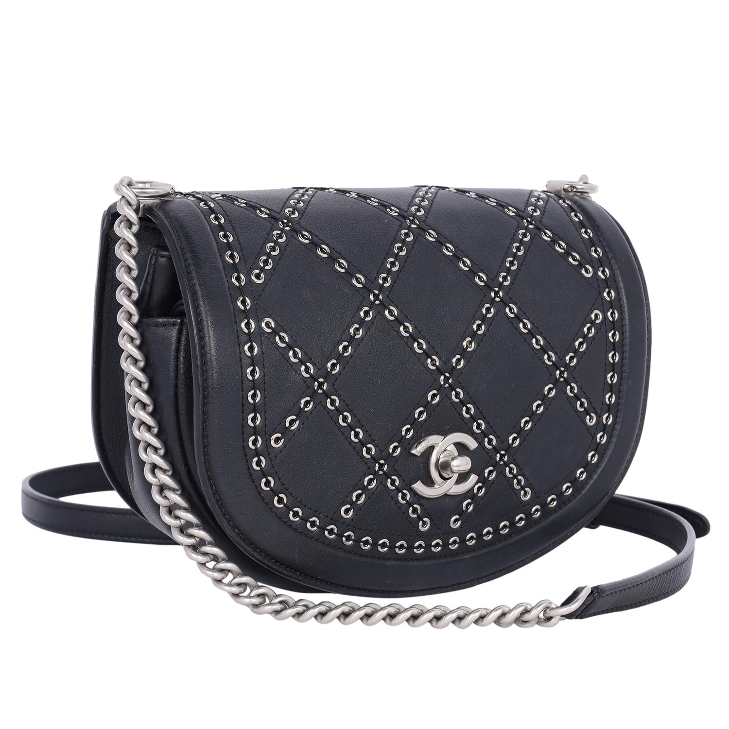 Chanel Calfskin Coco Eyelets Small Flap Bag Black 1