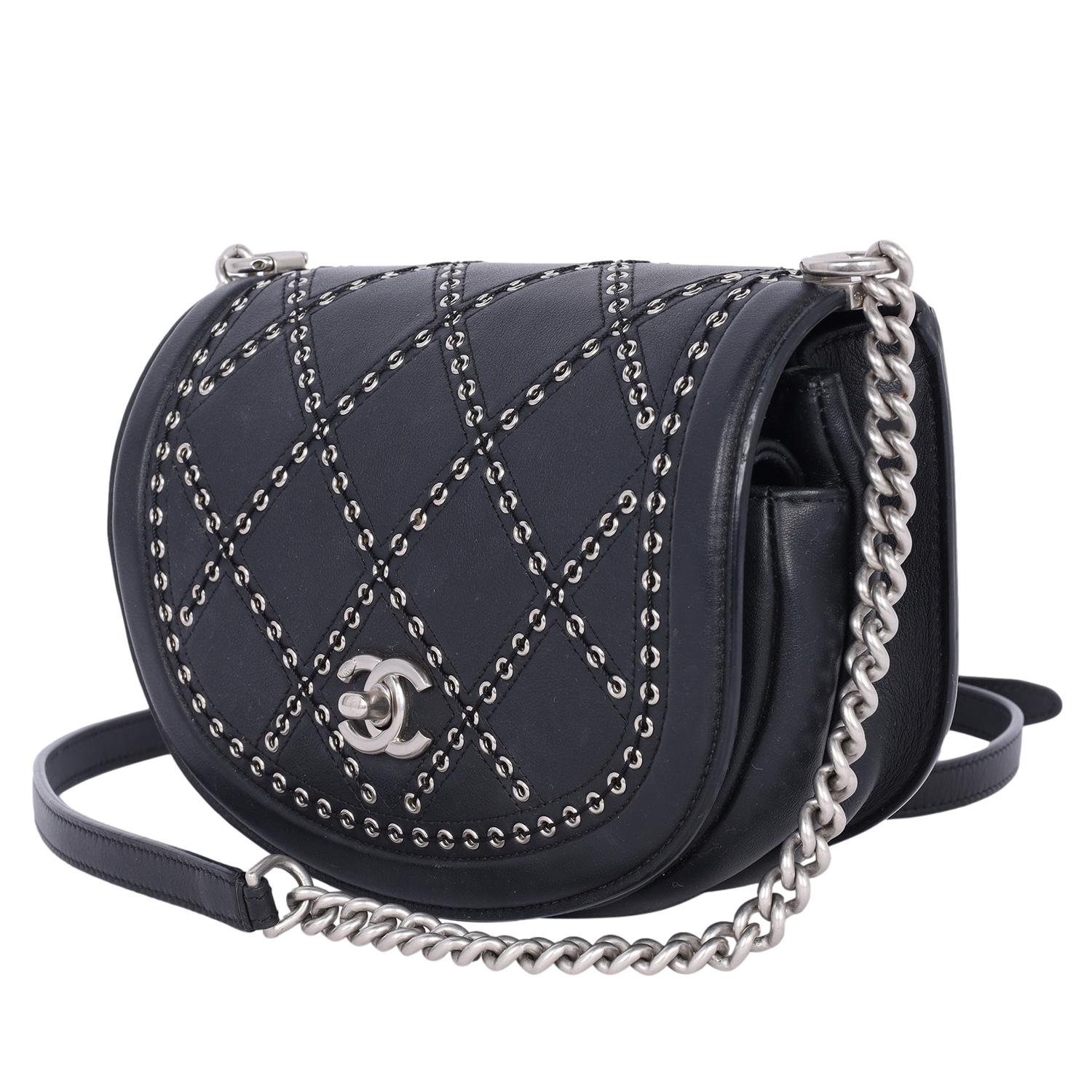 Chanel Calfskin Coco Eyelets Small Flap Bag Black 2