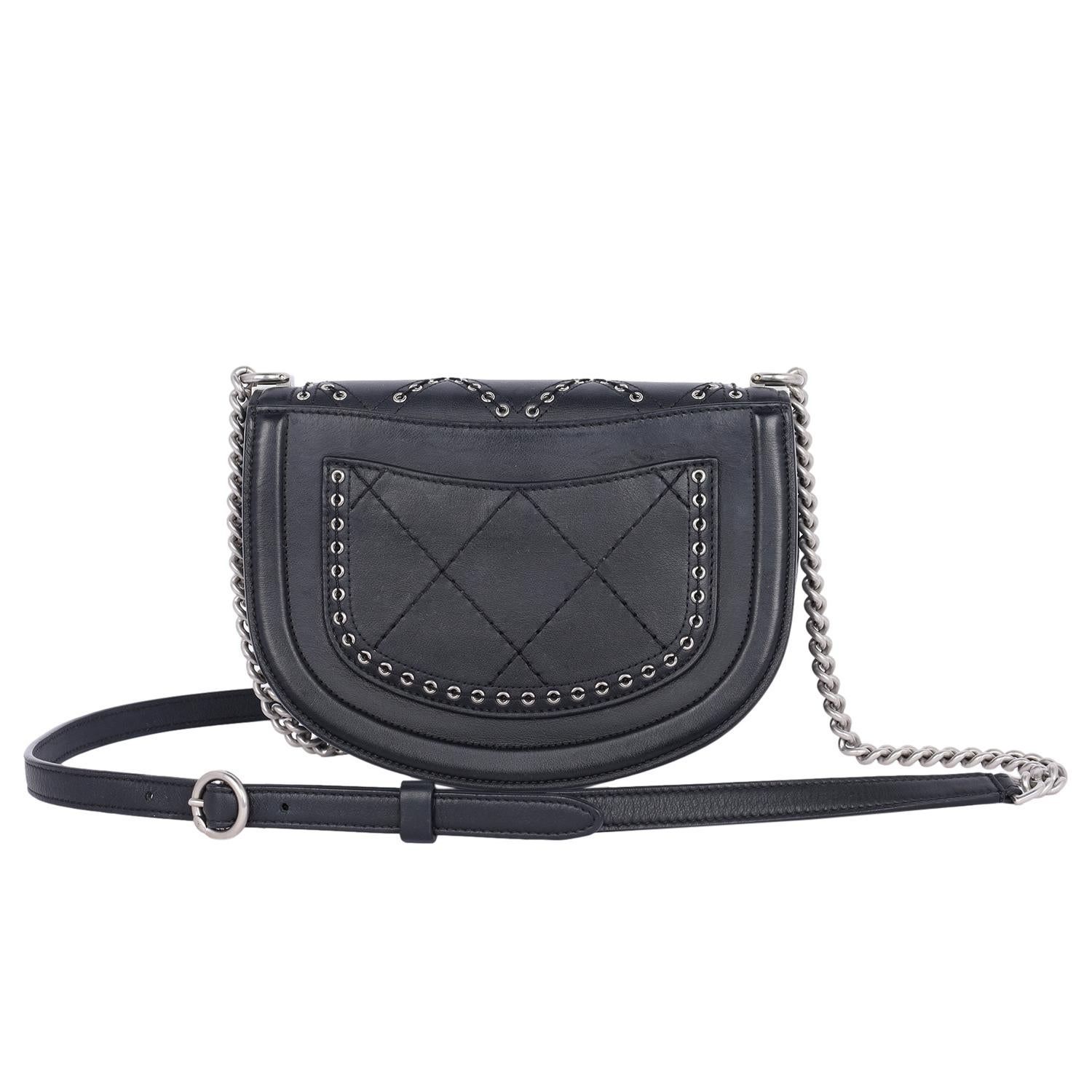 Chanel Calfskin Coco Eyelets Small Flap Bag Black 3