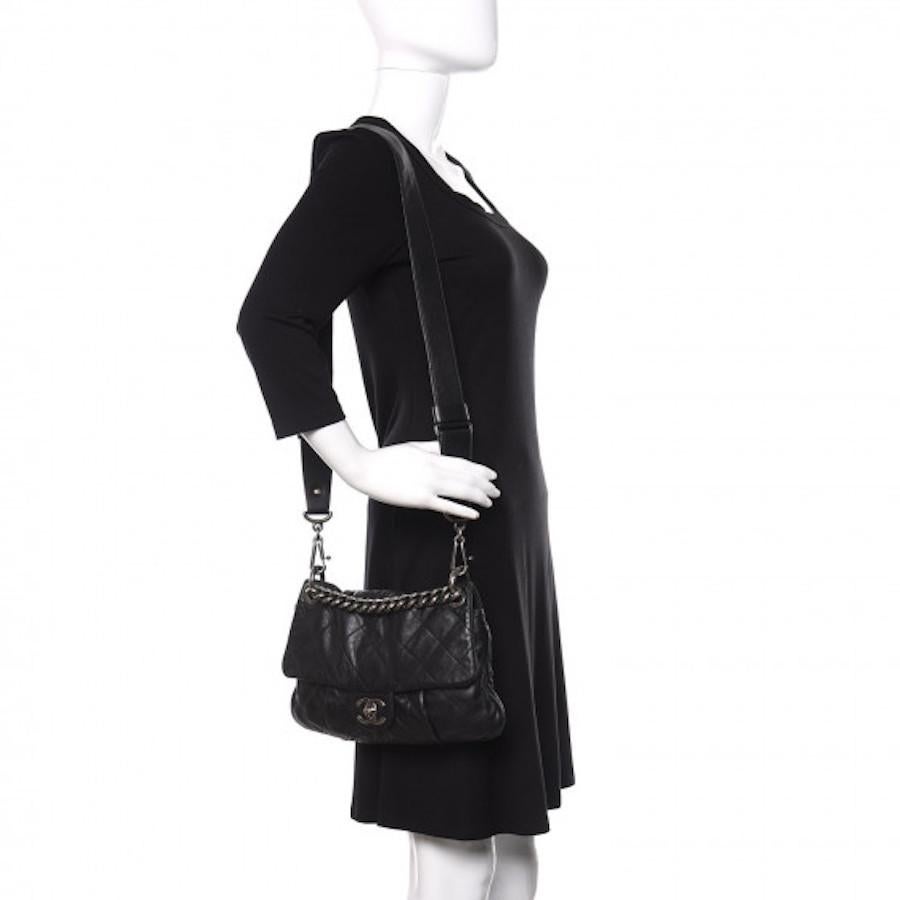 Black Chanel calfskin coco pleats messenger flap black 2012 Runway Collection 