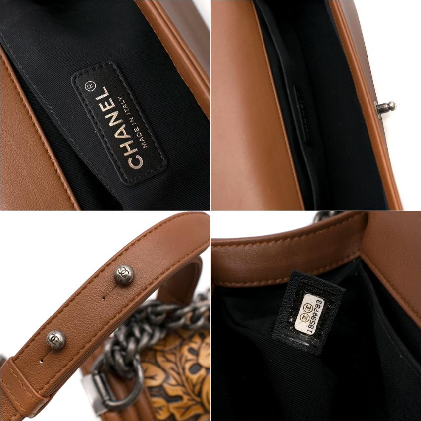 Chanel Calfskin Embossed Medium Cordoba Brown Boy Bag 25cm 4