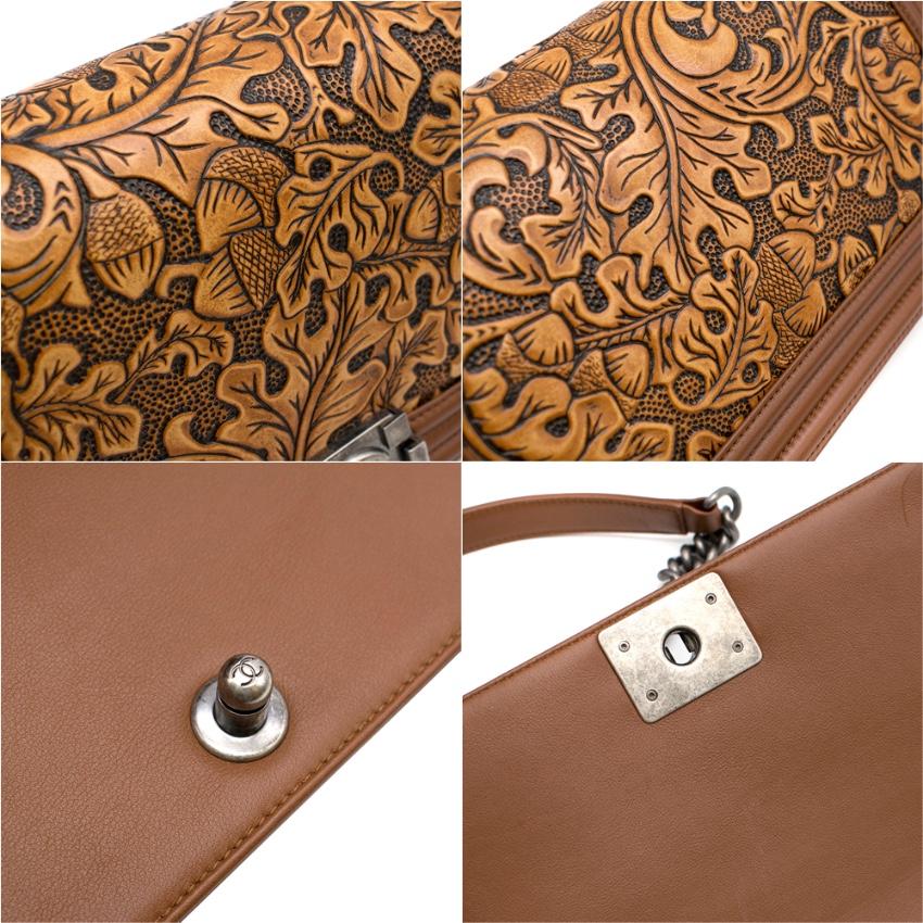 Chanel Calfskin Embossed Medium Cordoba Brown Boy Bag 25cm 1