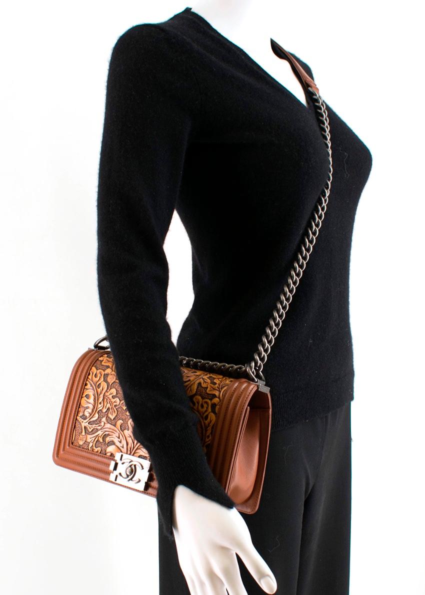 Chanel Calfskin Embossed Medium Cordoba Brown Boy Bag 25cm 3
