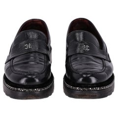 Chanel Calfskin Leather 'CC' Logo & Chain Moccasin Loafers