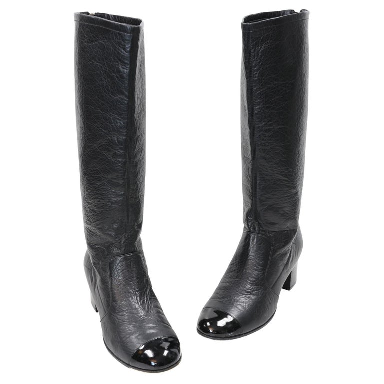 Chanel Calfskin Leather Knee High Riding Boots 41 CC-S1111P-0002 at 1stDibs  | chanel riding boots, chanel boots 41, chanel knee high boots