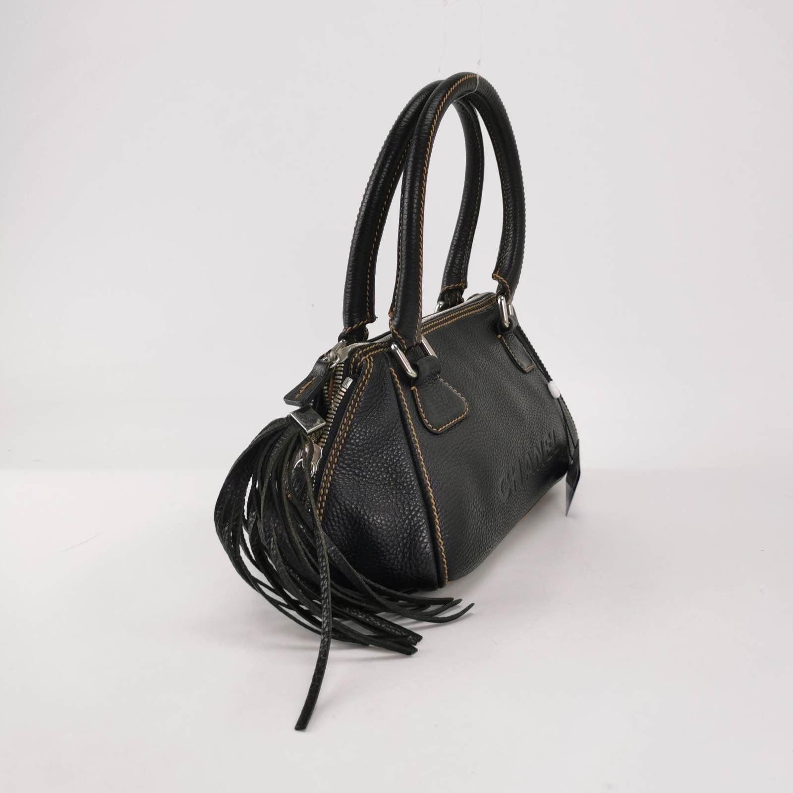 Women's CHANEL Calfskin Leather Tassel Medium Black Bowler bag