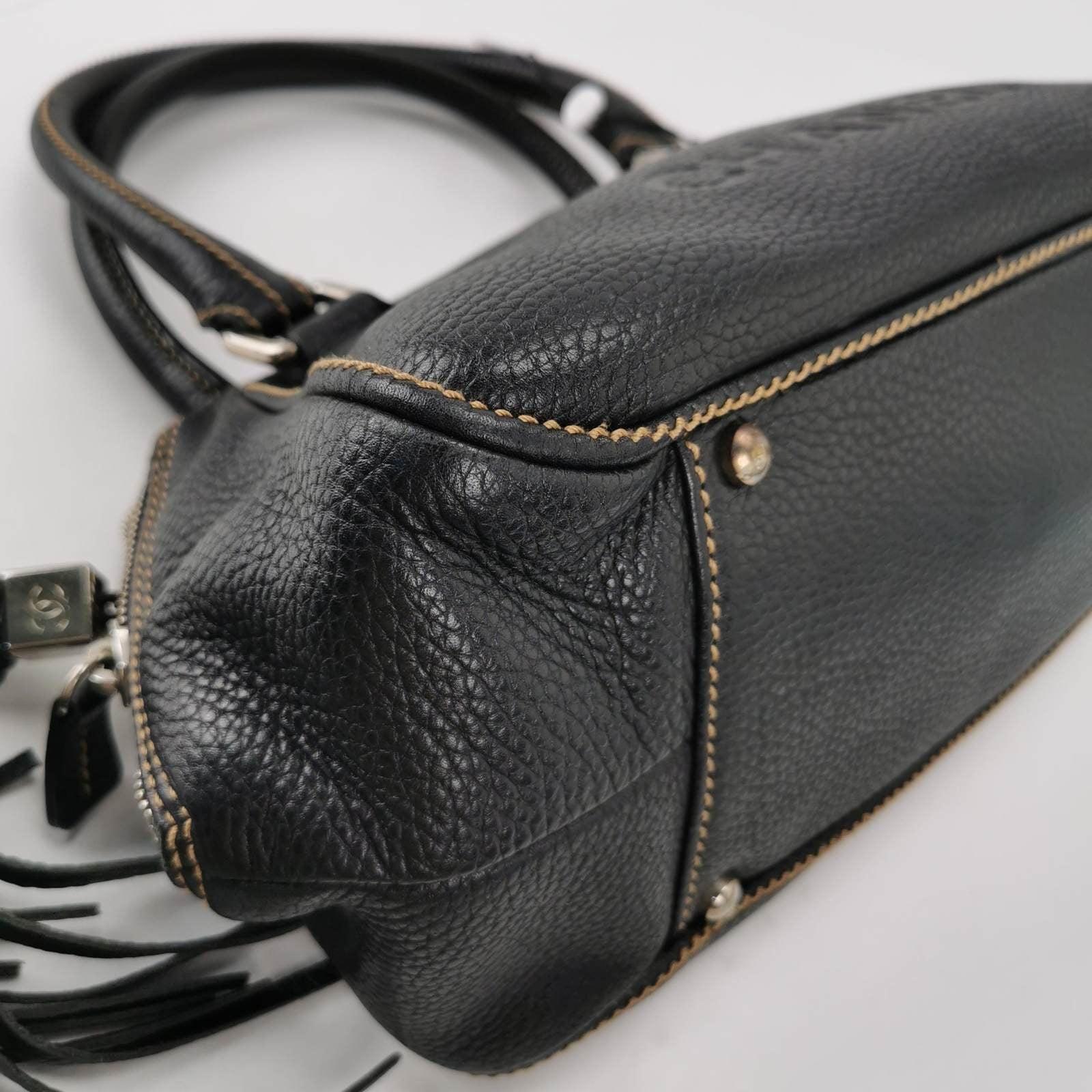 CHANEL Calfskin Leather Tassel Medium Black Bowler bag 4