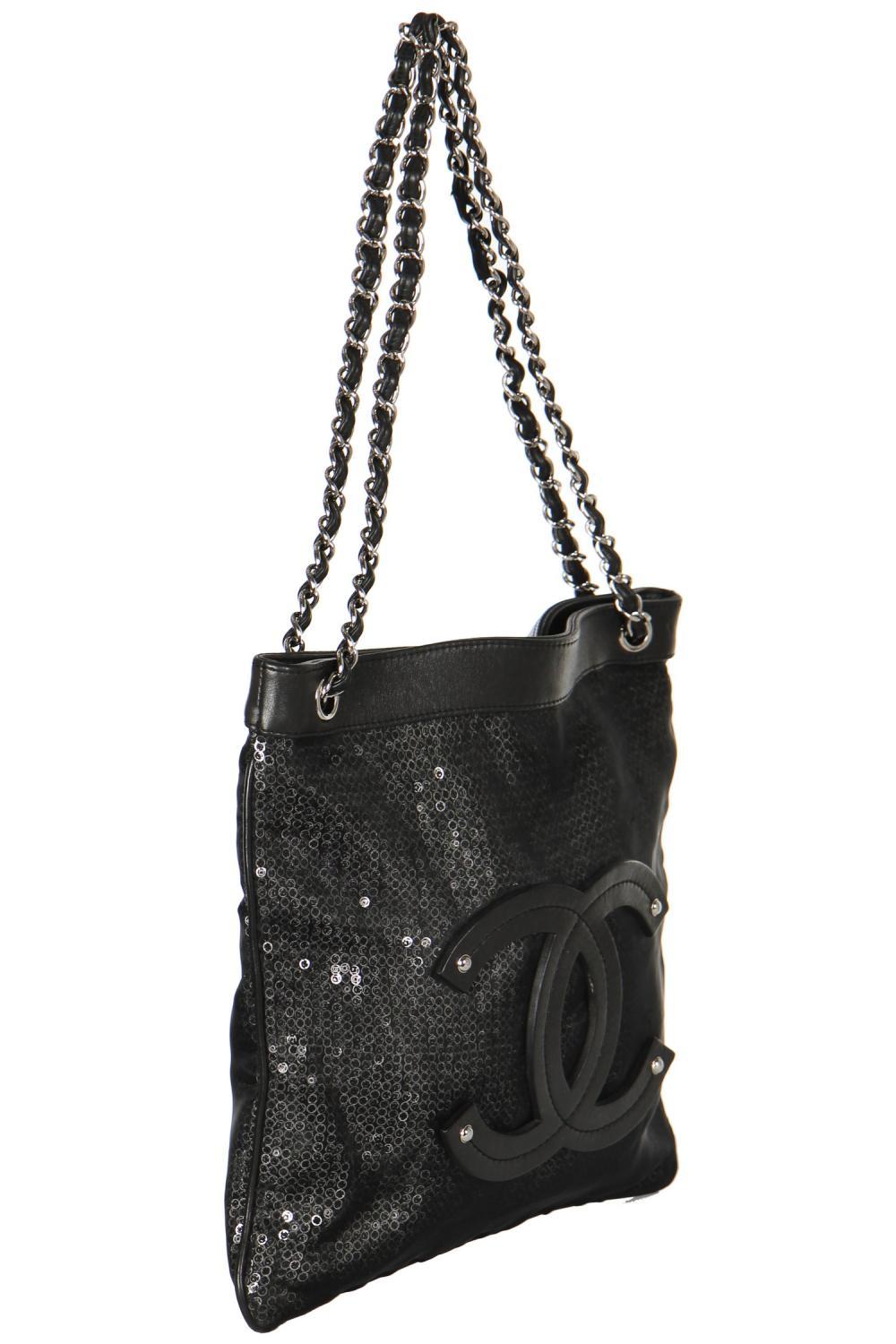 Chanel Calfskin Mesh Hidden Sequin CC Black Tote Bag 6