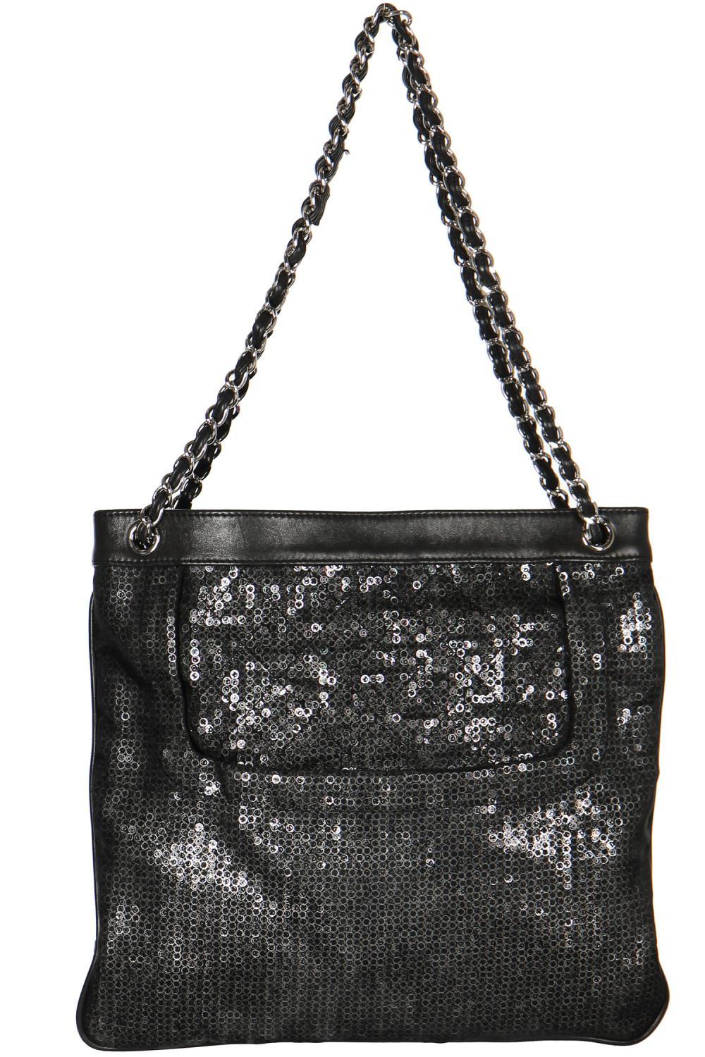 Chanel Calfskin Mesh Hidden Sequin CC Black Tote Bag For Sale at ...