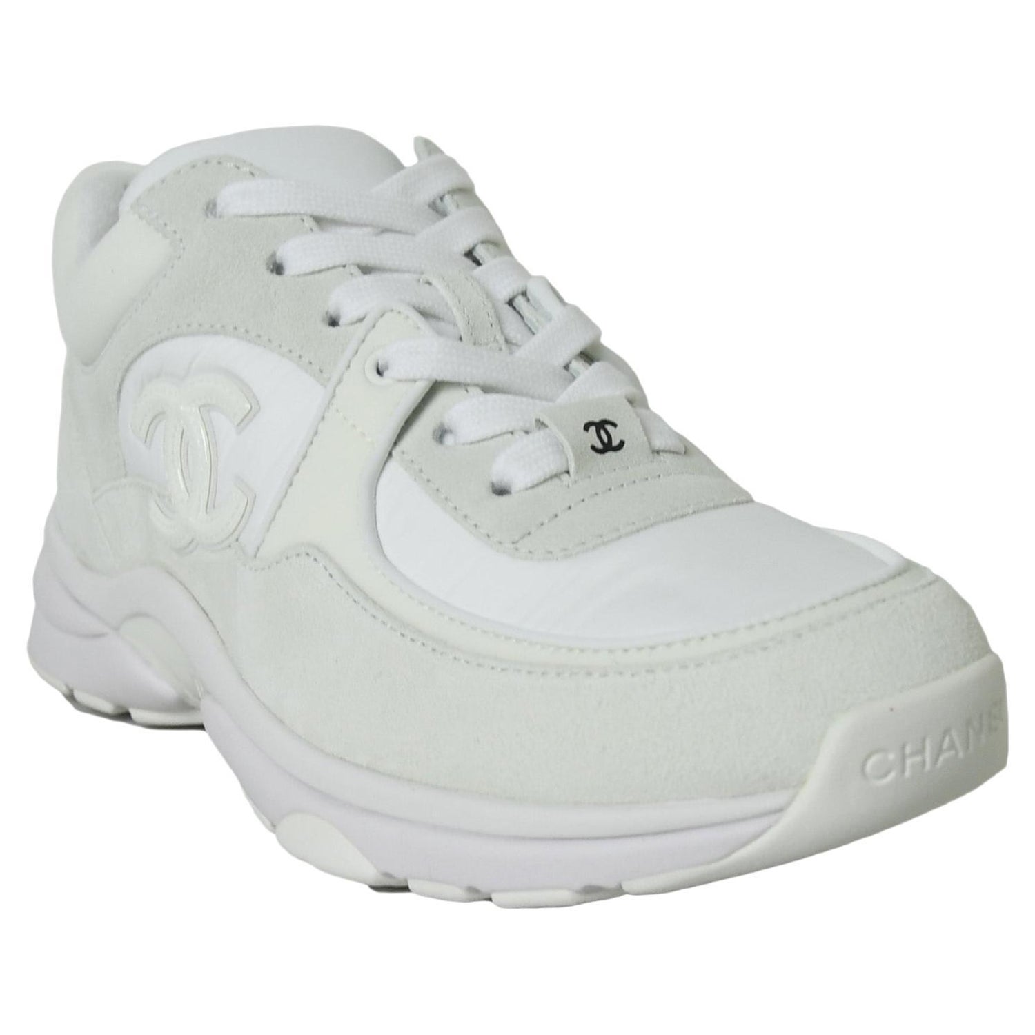 Chanel Calfskin Mixed Fibers Sneakers White sz 36 For Sale at 1stDibs