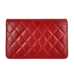 CHANEL Calfskin Quilted Cambon Red / Silver Wallet On Chain Crossbody