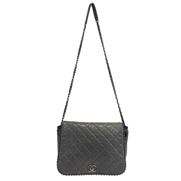 CHANEL - Calfskin Quilted Large CC Enchained Accordion - Gray Shoulder Bag  For Sale at 1stDibs