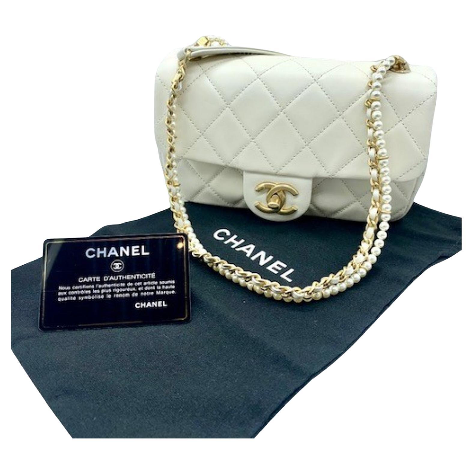 chanel mini flap bag with pearl chain