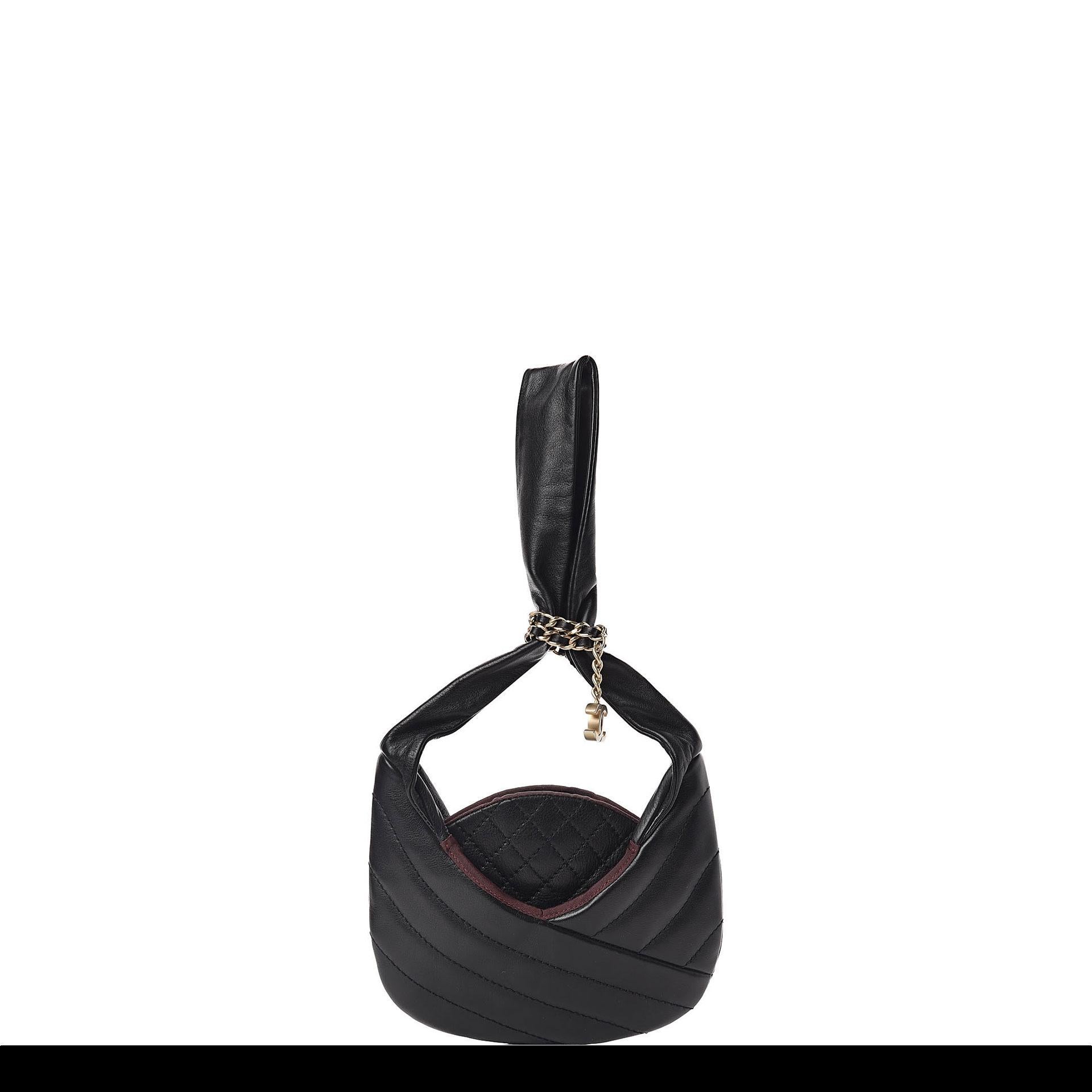 Chanel Calfskin Quilted Small Chain Evening Black Tote For Sale 6