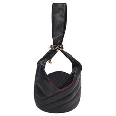 Chanel Calfskin Quilted Small Chain Evening Black Tote