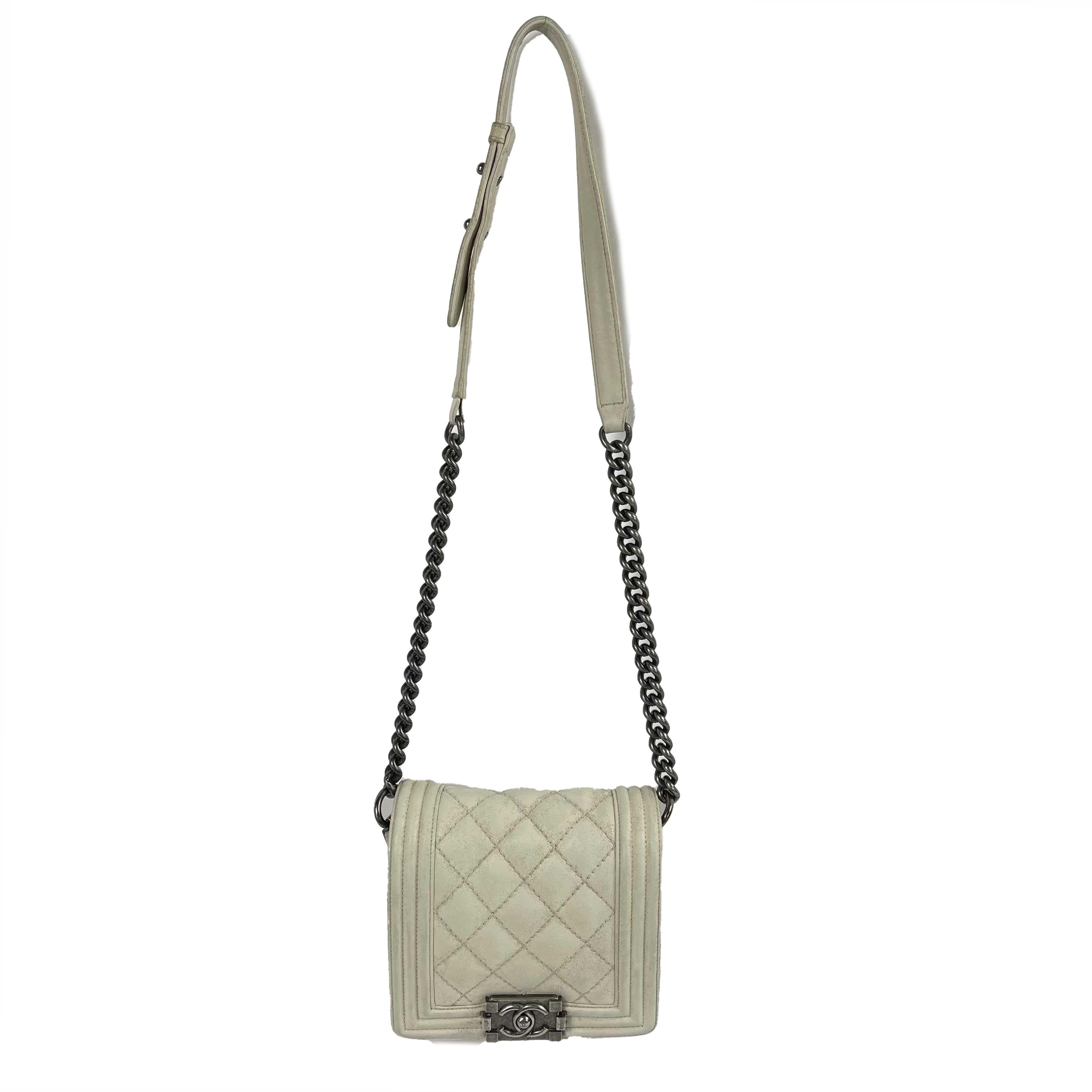 Women's CHANEL - Calfskin Quilted Small Gentle Square Boy Flap - White Crossbody