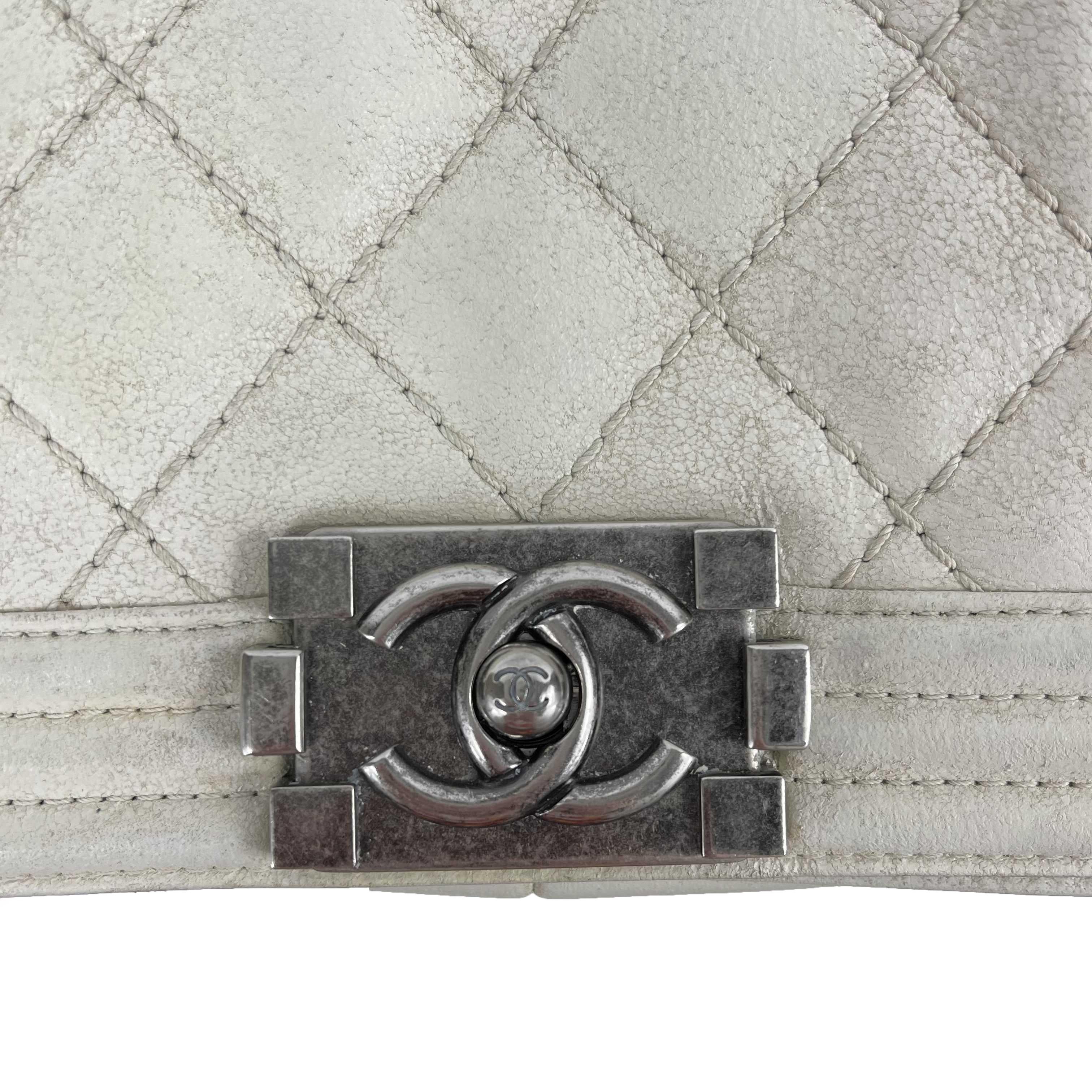 CHANEL - Calfskin Quilted Small Gentle Square Boy Flap - White Crossbody 2