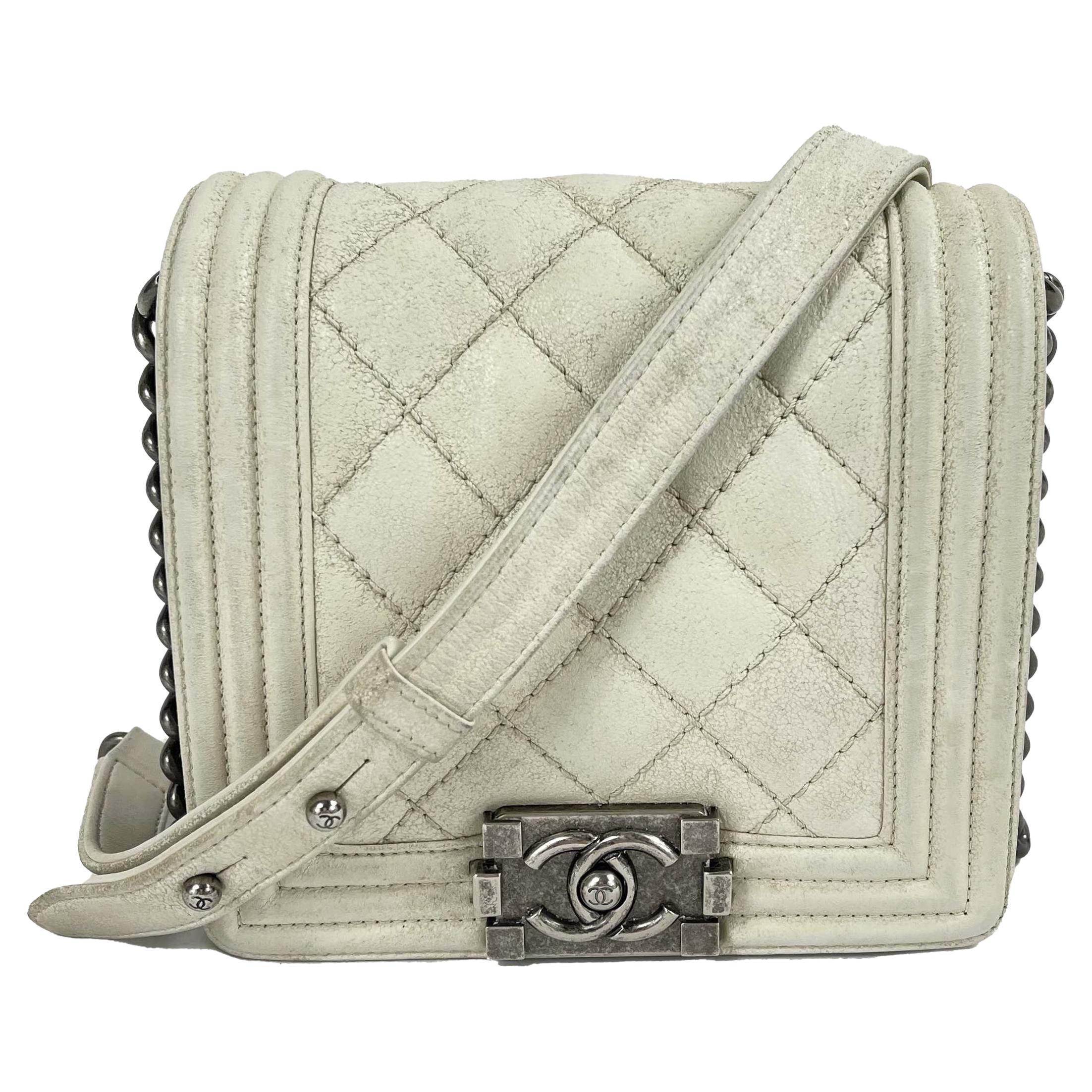 CHANEL - Calfskin Quilted Small Gentle Square Boy Flap - White Crossbody