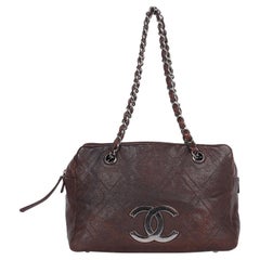 CHANEL Calfskin Small Diamond Stitch Tote Brown