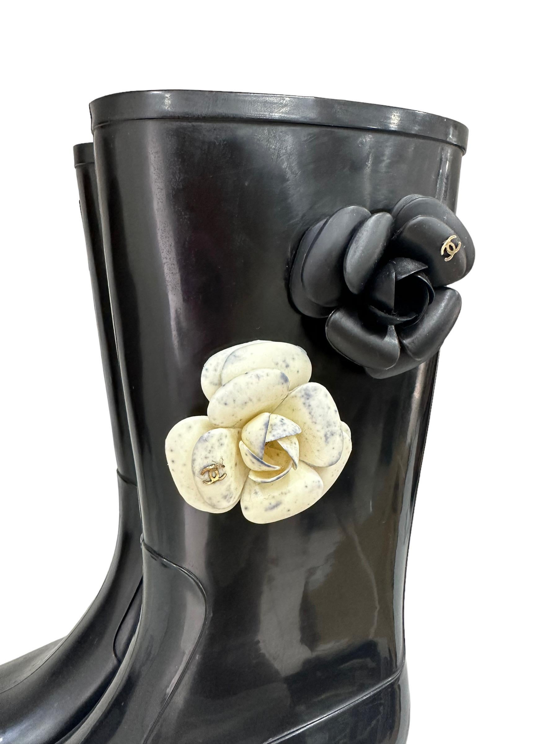 chanel camellia rain boots