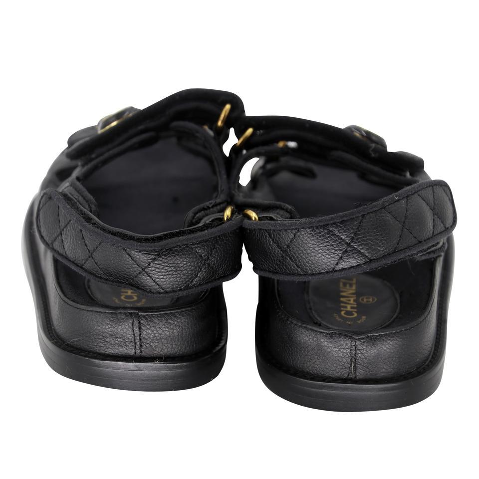 Chanel Cambon 36C Leather Quilted CC Button Dad Sandals CC-1123P-0011 2