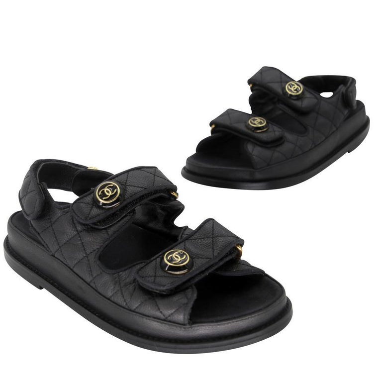 Chanel Cambon 36C Leather Quilted CC Button Dad Sandals CC-1123P-0011