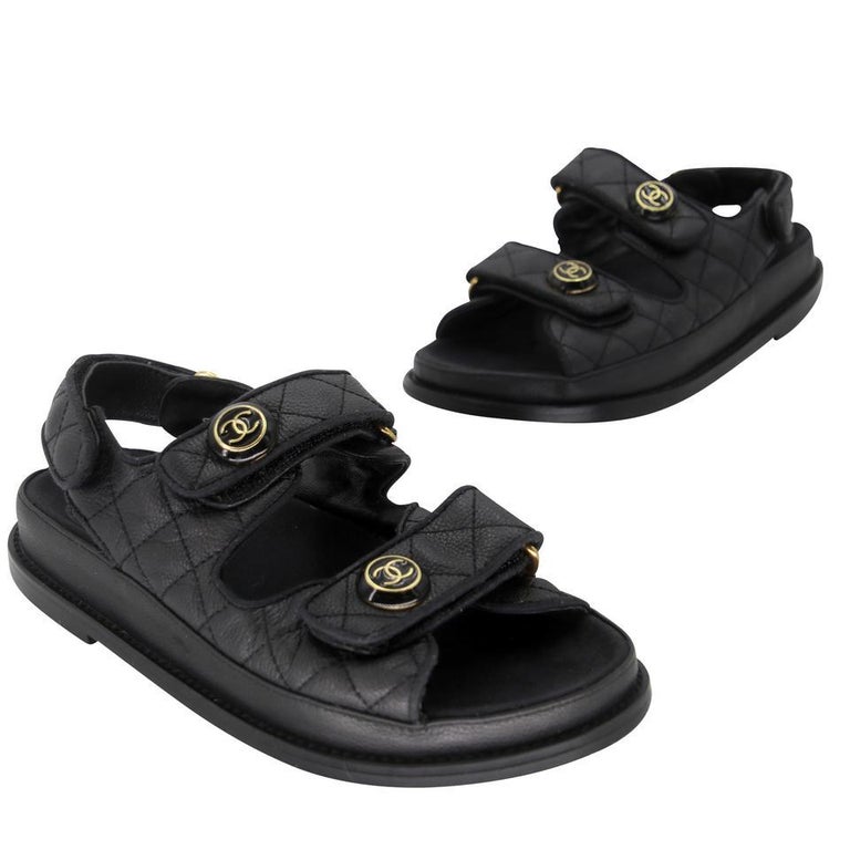 Chanel Cambon 36C Leather Quilted CC Button Dad Sandals CC-1123P-0011 at  1stDibs