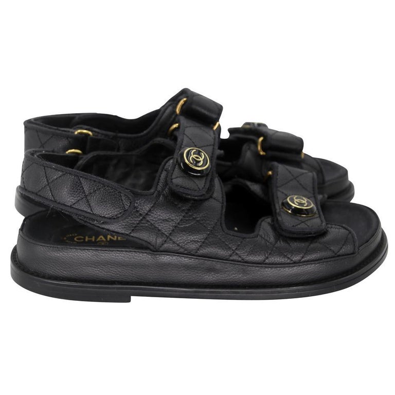 Chanel Dad Flats 36 Leather Lambskin Fabric Sandals CC-S0225P-0010