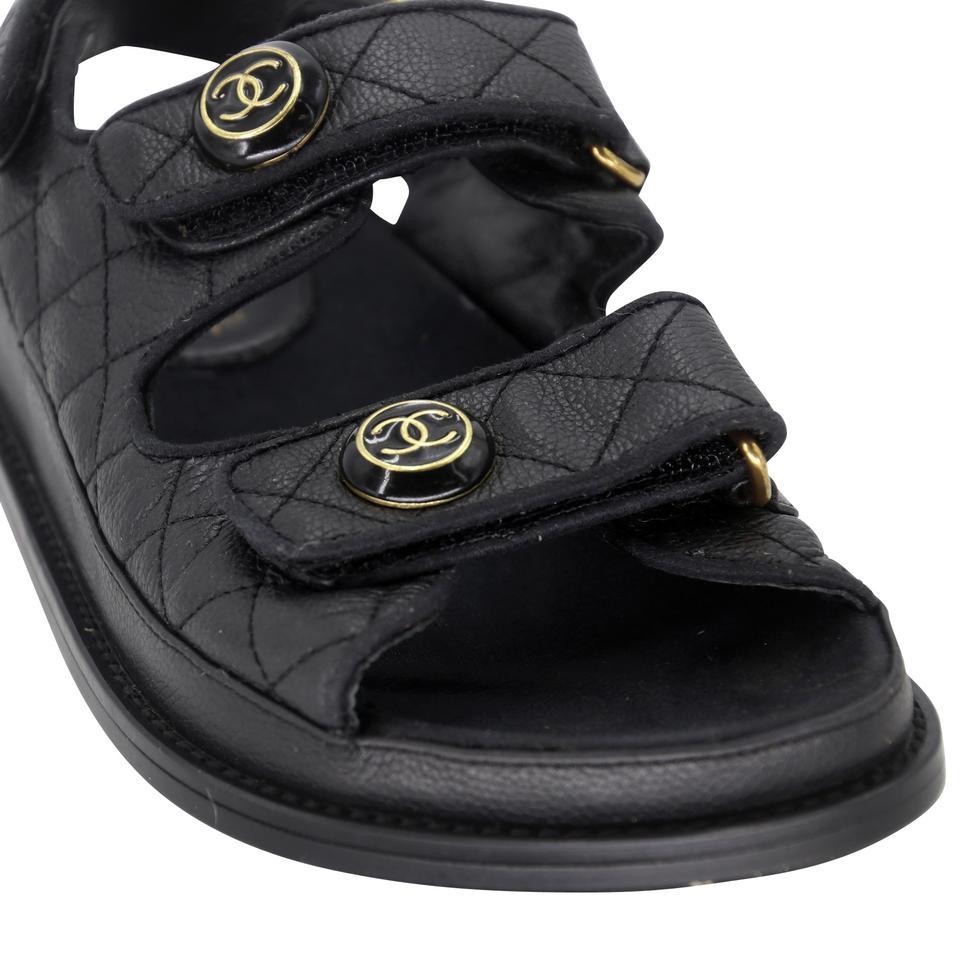 Women's Chanel Cambon 36C Leather Quilted CC Button Dad Sandals CC-1123P-0011